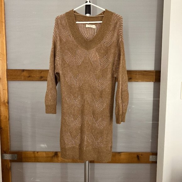 NWT Cream Aliette Alpaca Blended Pullover Sweater Dress Toasted Rose‎ Brown Sz M - Picture 1 of 9